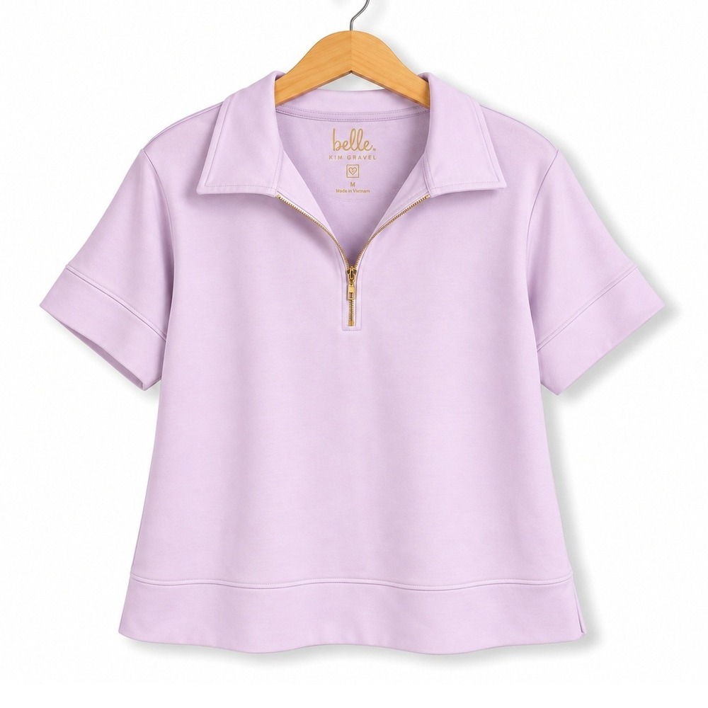 Belle Kim Gravel Top Womens Medium Lavender Fog ScubaLuxe Half Zip Comfy A688396